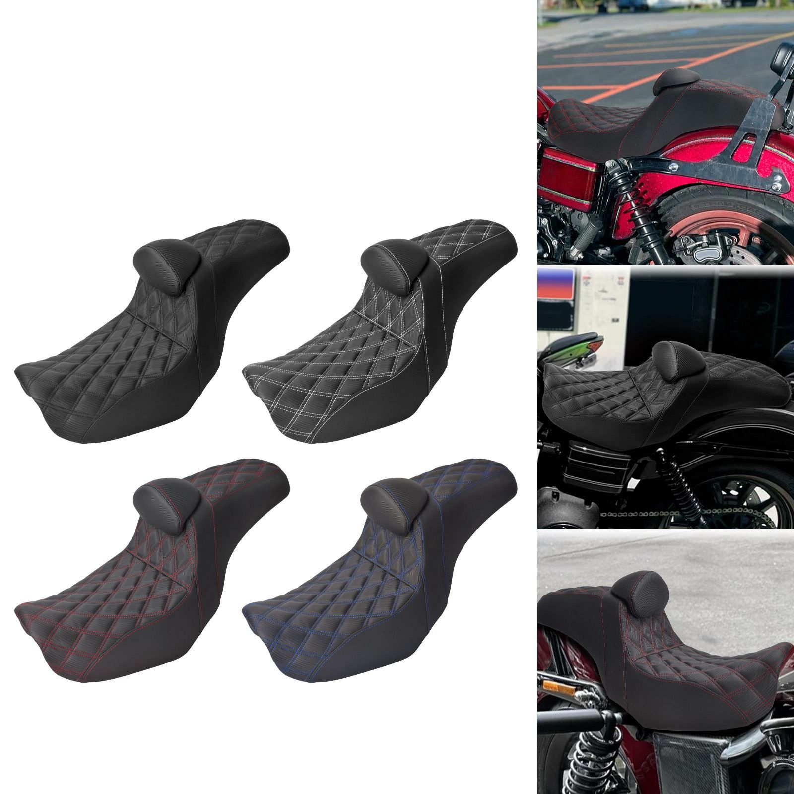 ハーレーダビッドソン Harley-Davidson ダイナ Dyna 2006～2017年 二人乗り用シート バックレスト一体型 ブラック PU・樹脂・金属製 ステッチ4色選択可 45,369円