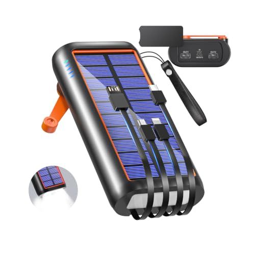 ☆新品☆ソーラー 61200mAh 急速充電 手回し充電 ソーラーチャージャー 防災士監修 4本ケーブル内蔵 Type-C | ソーラー IPX7防水 耐衝撃 携帯 スマホ充電器 LEDライト付き 停電対策 SOSモード 地震/災害/旅行/アウトドア iPho