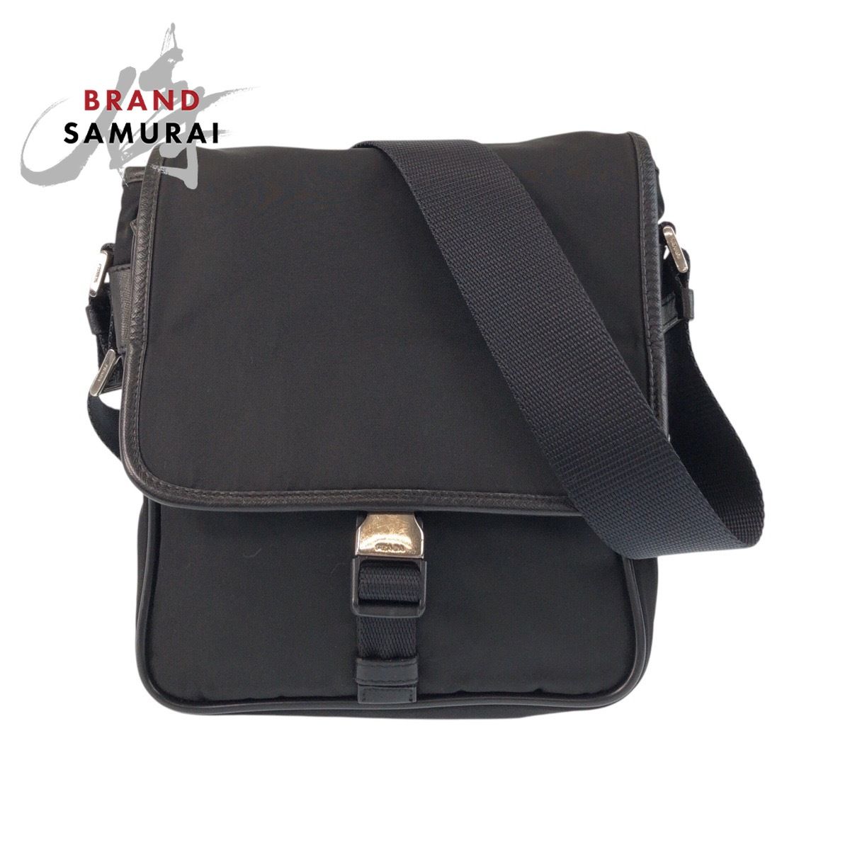 PRADA プラダ テスート 三角ロゴプレート ブラック 黒 シルバー金具 ナイロン ショルダーバッグ ポシェット レディース 603932【中古】