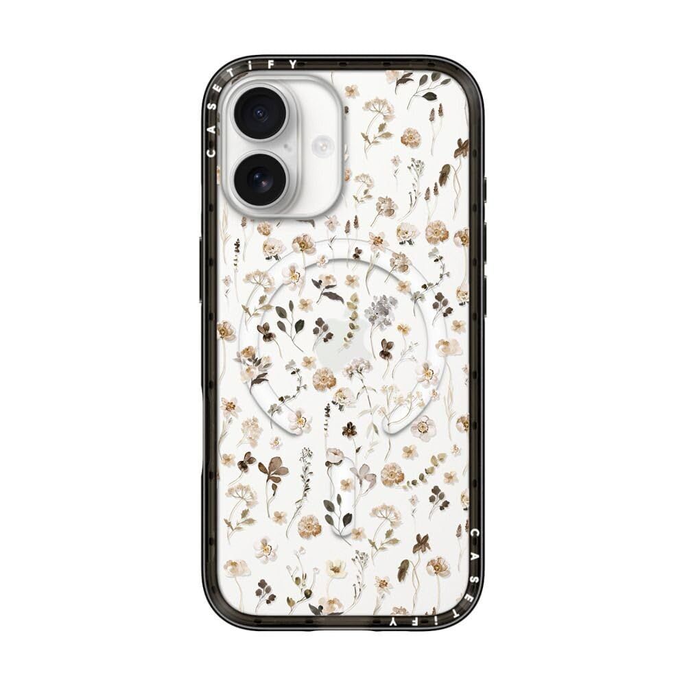 CASETiFY コンパクト iPhone 17 ケース [MagSafe対応/薄型 軽量/耐衝撃] - WILDFLOWER FRIDAY - クリア ブラック