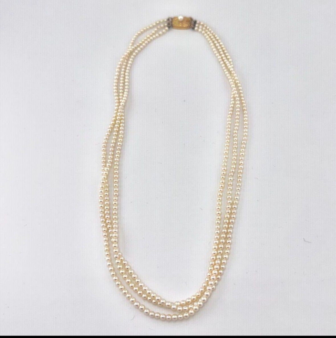 【希少】MIKIMOTO ミキモト K14 ベビーパール 3連 ネックレス 真珠