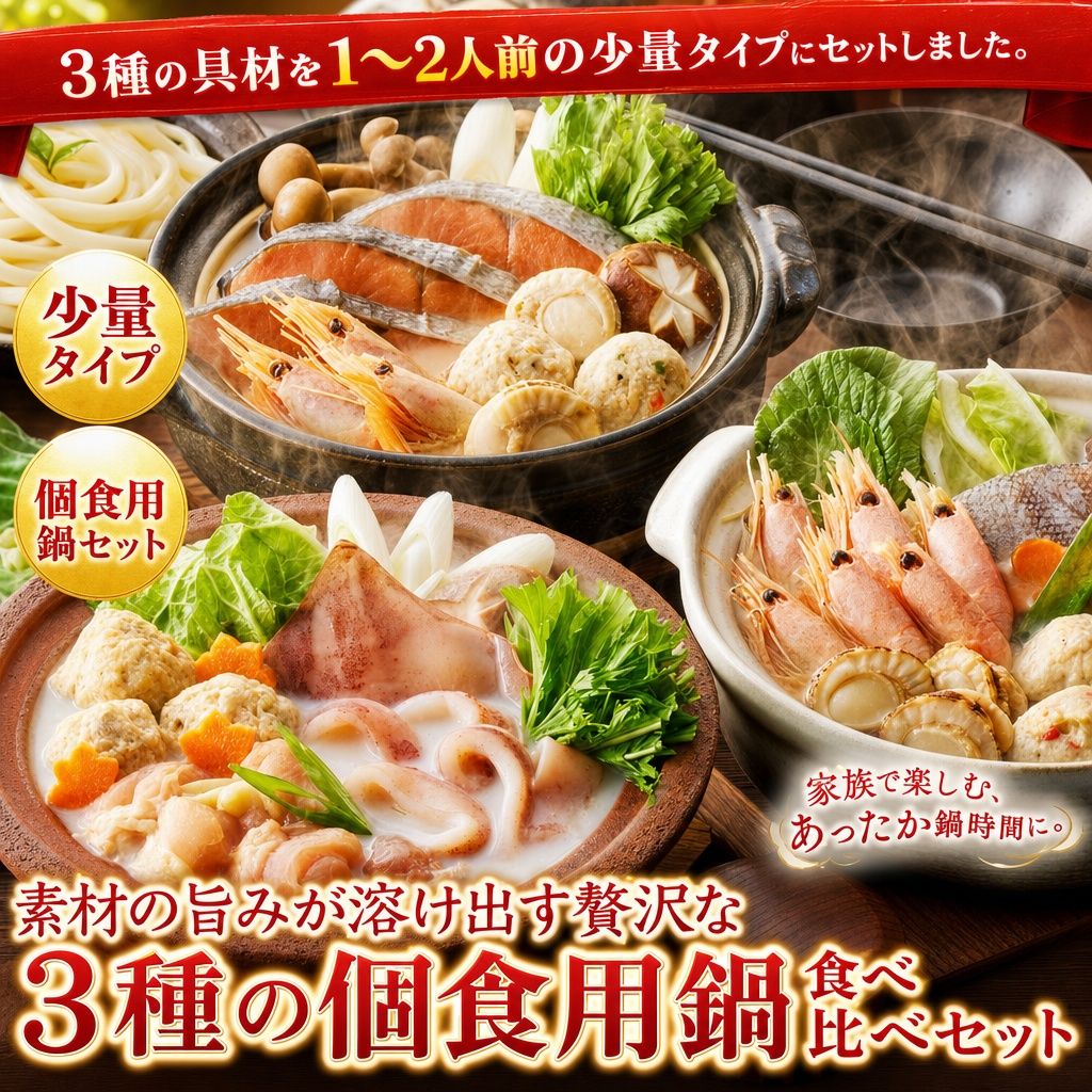 素材の旨みが溶け出す贅沢な 3種の個食用鍋 食べ比べセット 石狩鍋 鶏白湯鍋 海鮮ちゃんこ鍋 1～2人前 詰め合わせ 海鮮鍋 鍋セット 北海道 個食鍋 少人数 冷凍 お取り寄せ グルメ ギフト 贈り物 御中元 お歳暮 のし対応 6,113円