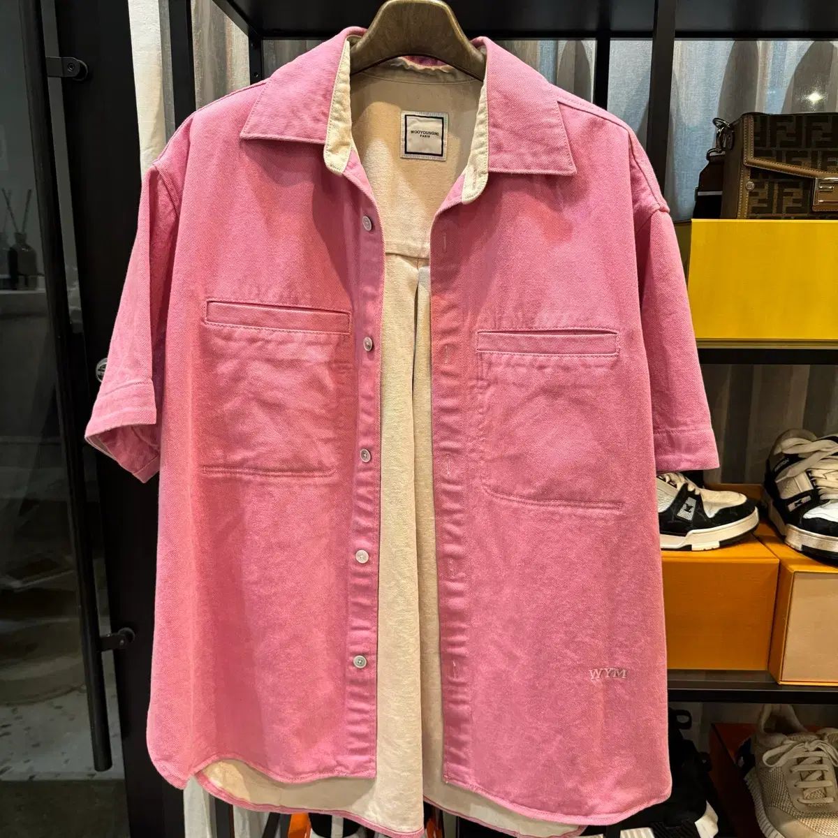 正規品/サイズ50 23ss WOOYOUNGMI ウーヨンミ WYM デニム 半袖 シャツ ピンク