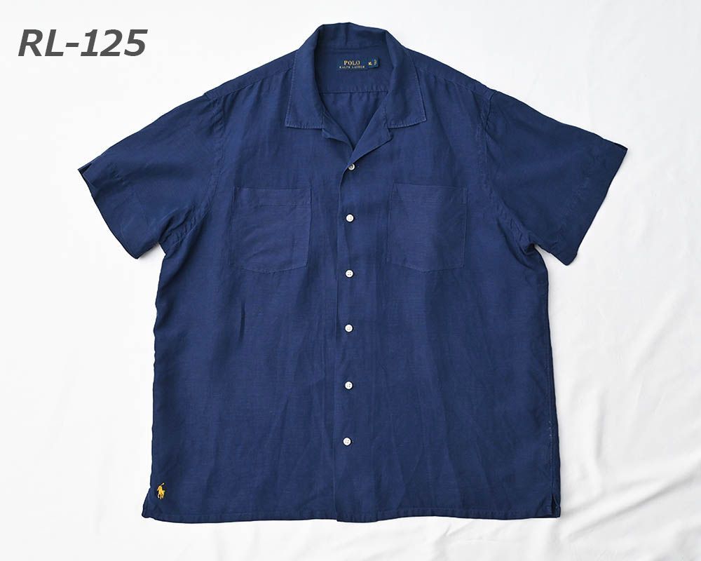 ［USED］POLO RALPH LAUREN ポロ ラルフローレン リネン/シルク半袖オープンカラーシャツ 裾ポニー サイズ：XL [RL-125]