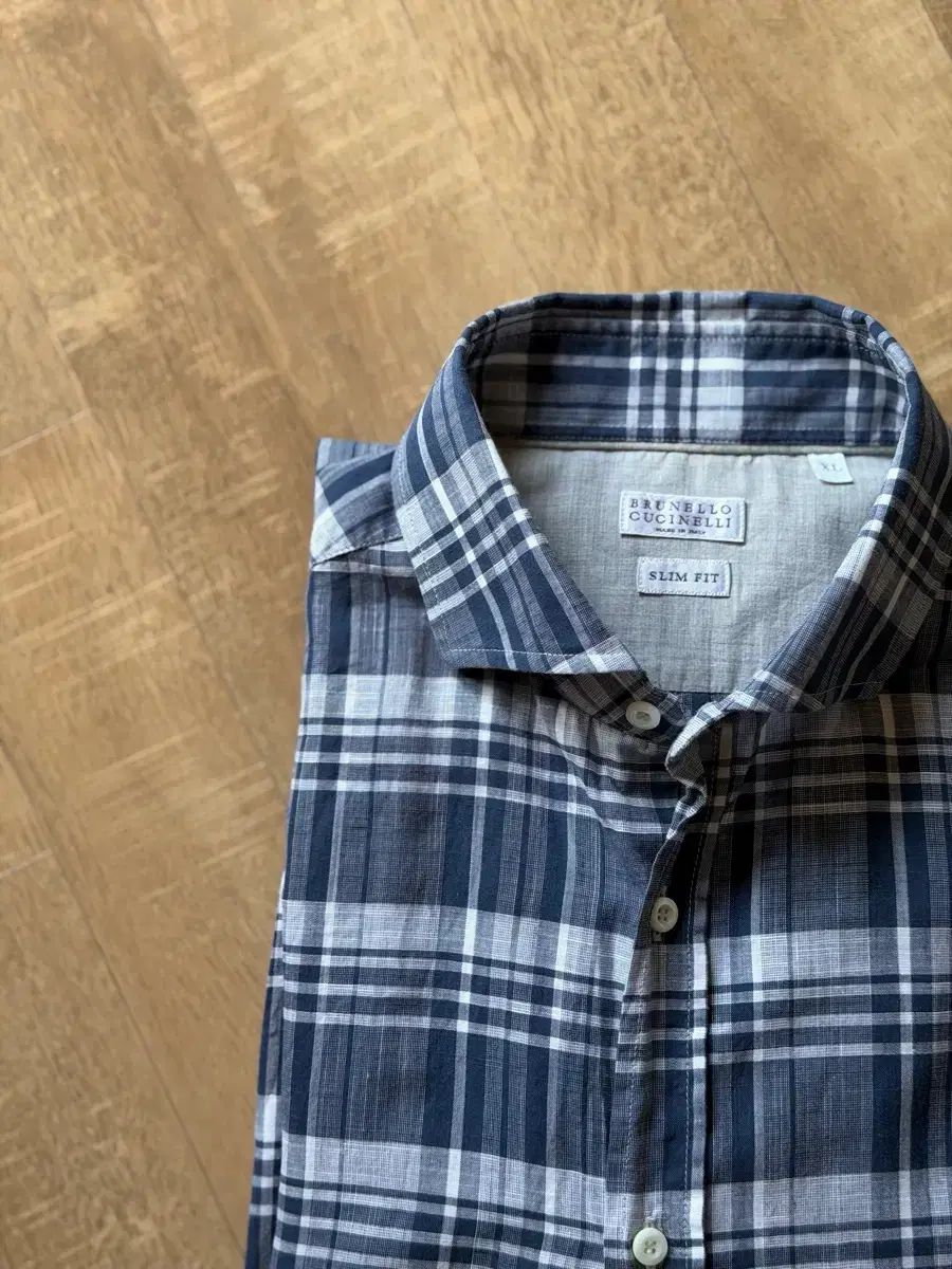110 BRUNELLO CUCINELLI(ブルネロクチネリ) ブルー プレイド シャツ (XL)
