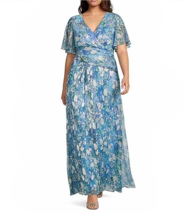 アドリアナ パペル レディース トップス ワンピース Vネック フラワー柄 プラスサイズ プリント フラワー Adrianna Papell Plusize Foiled Floral Print S