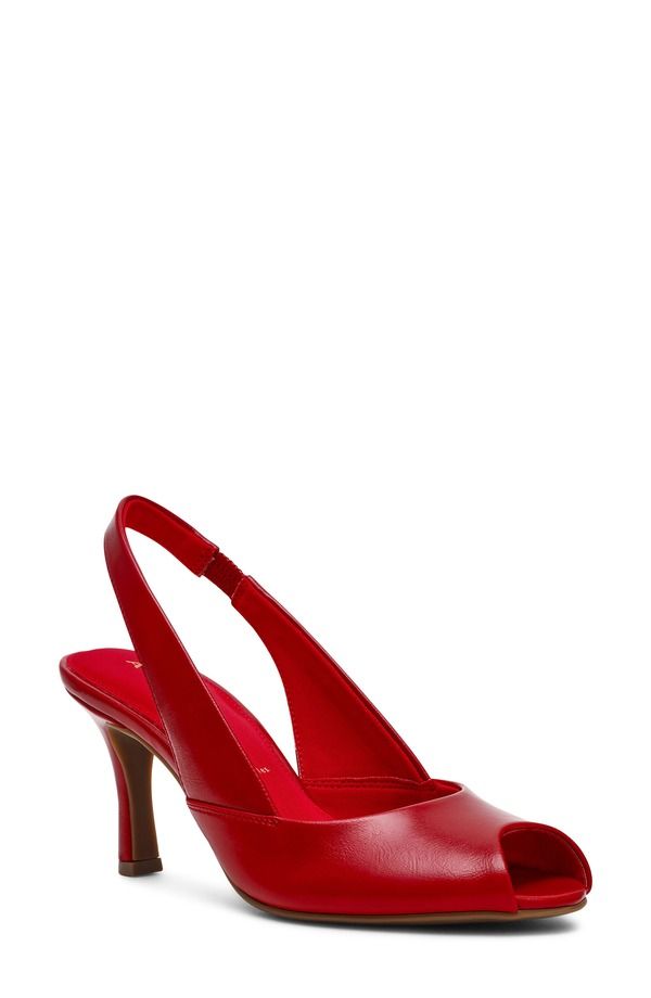 アンクライン レディース シューズ ヒール Anne Klein Jovi Slingback Peep Toe Pump Red Crinkle レッド