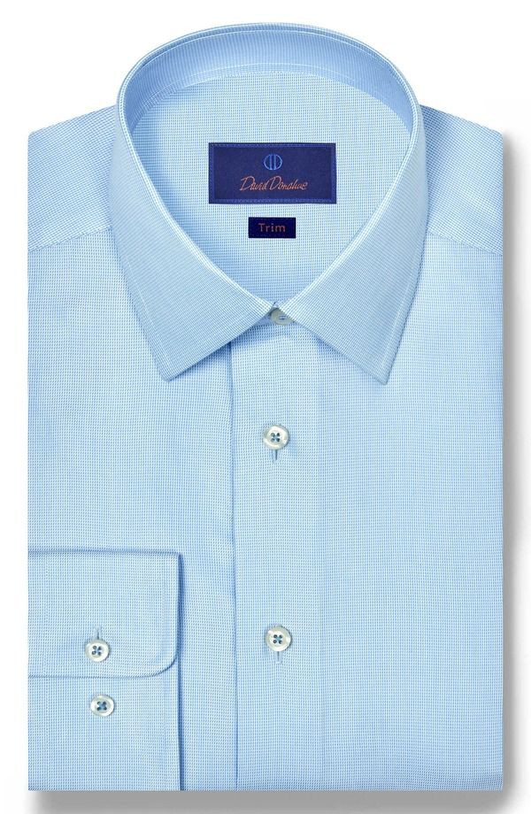 デイビッドドナヒュー メンズ トップス シャツ シルク コットン Davidonahue Trim Fit Cotton Silk Dresshirt Sky