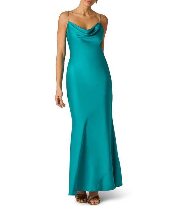 アドリアナ パペル レディース トップス ワンピース サテン Adrianna Evening by Adrianna Papell Stretch Satin Cowl Neck Beaded Sl
