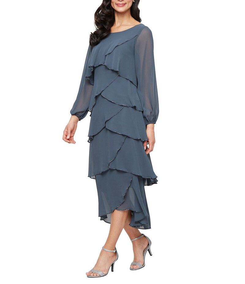 イグナイト レディース トップス ワンピース ティアード シフォン ミディワンピース ミディ Ignite Evenings Chiffon Boat Neck 34 Sleeve Beaded Tr 31,070円