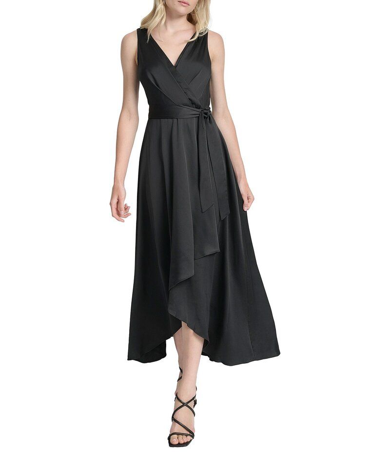 ダナキャラン レディース トップス ワンピース ミディ ノースリーブ DKNY by Donna Karan Sleeveless HighLow Hem Midi Wrap Gown Black ブ