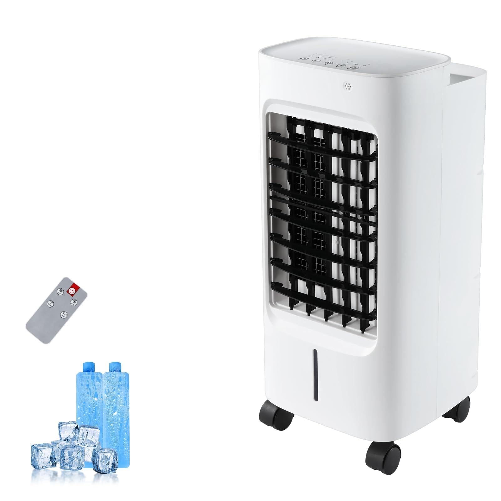 冷風扇 冷風機 強力 人気 均一送風 50dB 静音 省エネ65W 冷房 置き型 エアコン 4L大容量タンク（取り外し簡単）3段階風速と自然風＆睡眠モード搭載 12時間タイマー リモコン付 自動首振り キャスター付 寝室/リビング/オフィス用 熱中症対策 小e