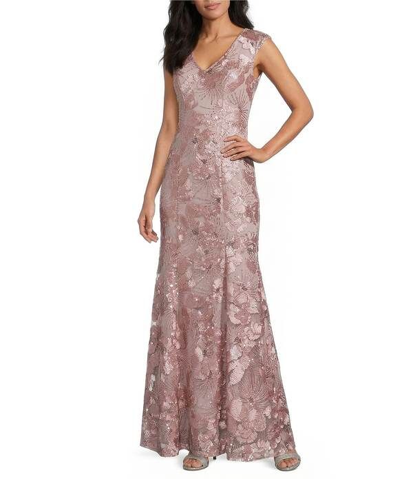 アレックスイブニングス レディース トップス ワンピース Vネック ノースリーブ Alex Eveningsleeveless VNeck Soutache Longown Rose