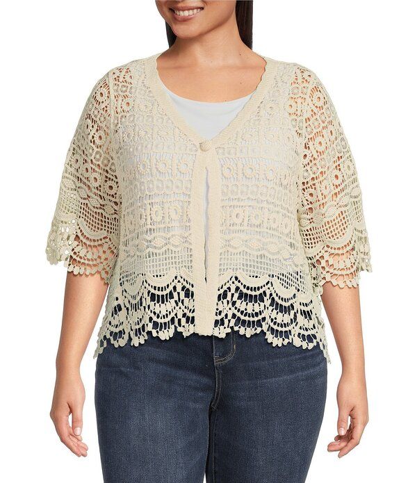 リヴァプール ロサンゼルス レディース アウター コート Vネック プラスサイズ カーディガン レース Liverpoolos Angeles Plusize LaceTrimmed VNeck Sh