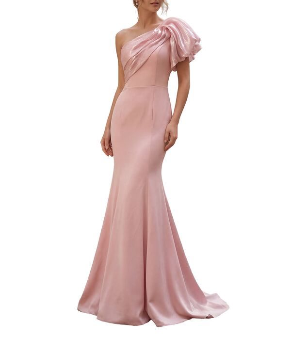 テラニクチュール レディース トップス ワンピース アシンメトリー Terani Couture One Shoulder Asymmetric Mermaid Gown Blush ブラッシュ 106,040円