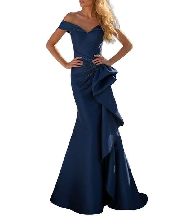 テラニクチュール レディース トップス ワンピース フリル Terani Couture OffTheShoulderuffle Mikado Mermaid Gownavy ネイビー 80,190円