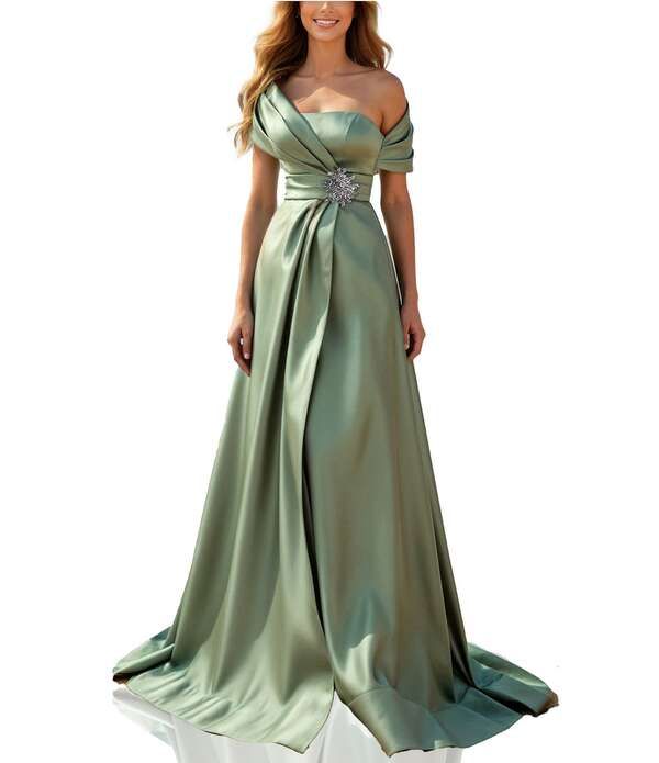 テラニクチュール レディース トップス ワンピース A ライン ワンショルダー サテン ノースリーブ Terani Couture Satin OneShoulder Neck Sleeveless