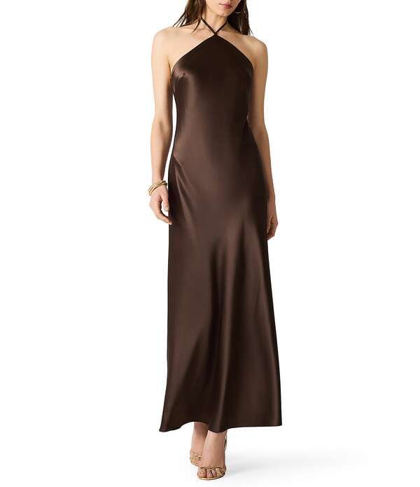 スティーブ マデン レディース トップス ワンピース サテン マキシ ホルター Steve Madden Flora Halter Satin Maxi Dress Chocolate チョコレート