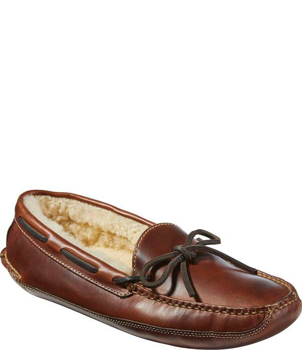 エルエルビーン メンズ シューズ サンダル レザー LLBean LL Bean Mens Leather Double Sole Shearling Lined Slippers Brown ブラウ