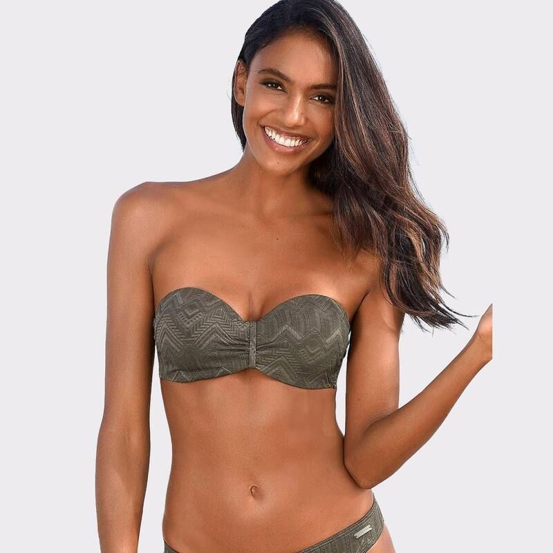 ラスカーナ レディース 水着 トップのみ Lascana Womens Textu red Bandeau Bikini Top Olive オリーブ 12,236円