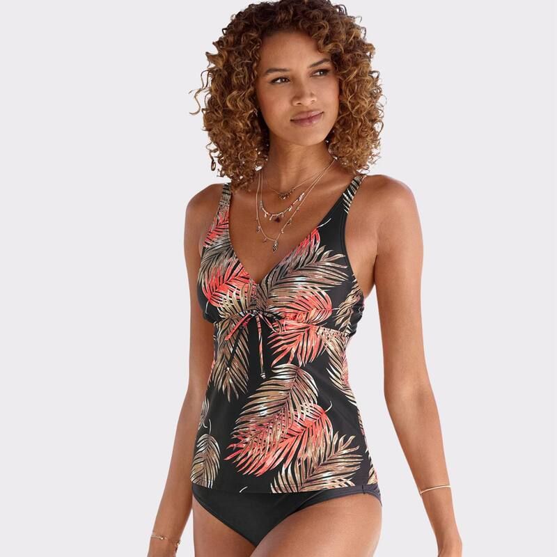 ラスカーナ レディース 水着 トップのみ プリント Lascana Womens Palm Print Underwire Tankini Top Black Printed ブラック