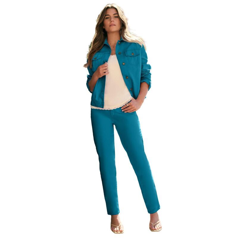 ロアマンズ レディース アウター ジャケット・ブルゾン プラスサイズ デニム Roamans Womens Plusize Classic Stretch Denim Jacket Deep Teal