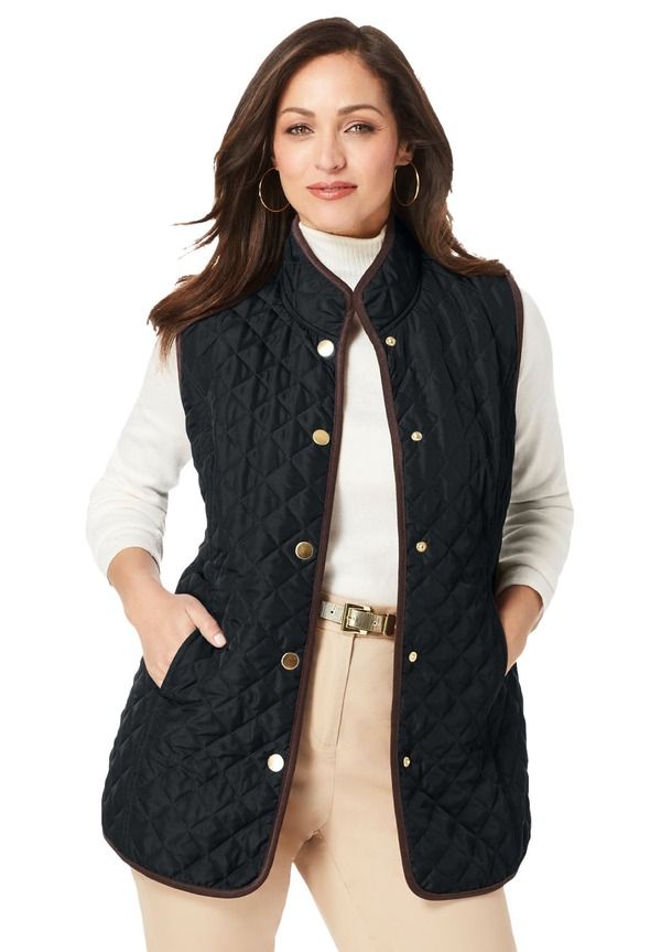 ジェシカロンドン レディース アウター コート プラスサイズ キルティング ベスト Jessica London Quilted Vest Plus Regular BLACK ブラック