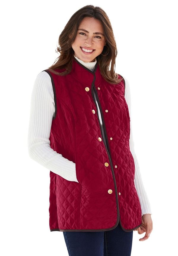 ジェシカロンドン レディース アウター コート プラスサイズ キルティング ベスト Jessica London Quilted Vest Plus Regular RICH BURGUNDY バーガ