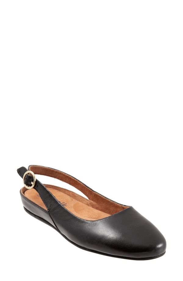 ソフトウォーク レディース シューズ サンダル SoftWalk Sandy Slingback Flat Sandal Women BLACK NAPPA LEATHER ブラック