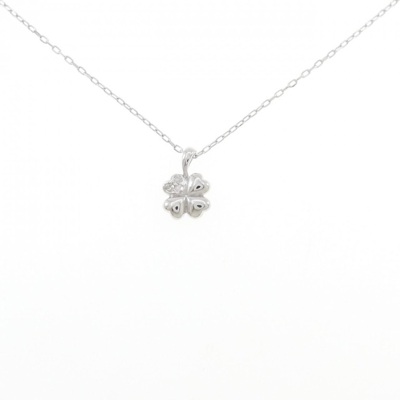 K18WG クローバー ダイヤモンド ネックレス 0.02CT