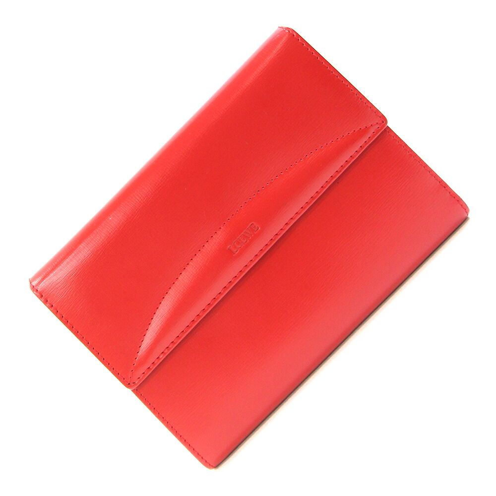 ロエベ 三つ折り財布 レッド レザー 中古 ロゴ