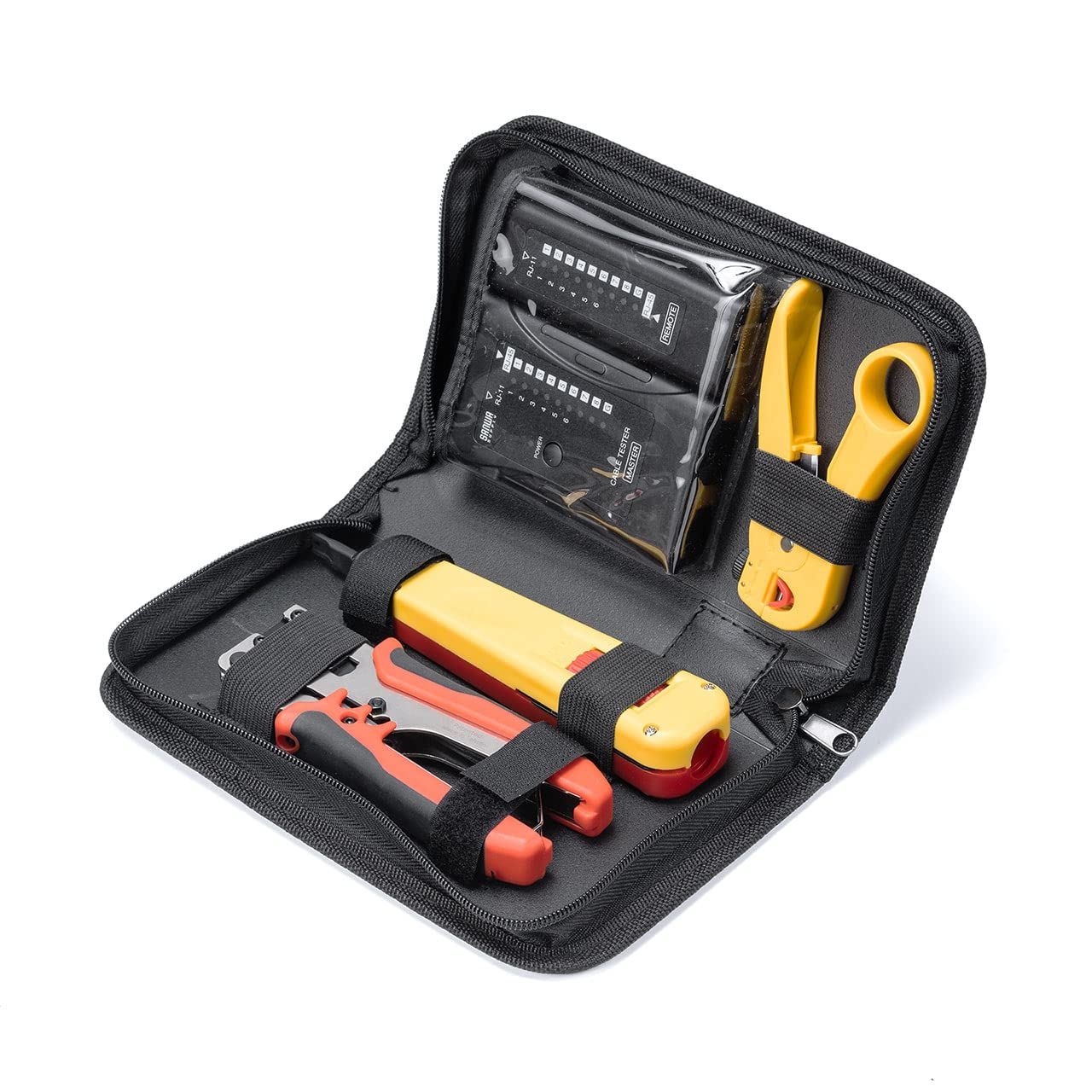 サンワダイレクト LANケーブル自作キット LANテスター かしめ工具 パンチダウン工具 外被剥き工具 1個 500-LANKIT1ym