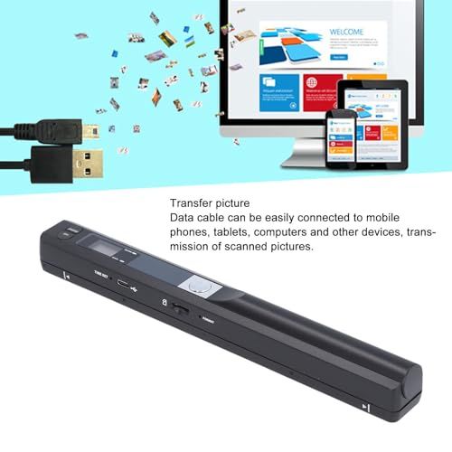 ポータブルドキュメントスキャナー、小型USBドキュメント&フォトスキャナー、HD 900DPIカラーモバイルハンドヘルドスキャナーワンド、家庭、旅行、オフィス、ビジネス用、8.27インチ (黒)ym