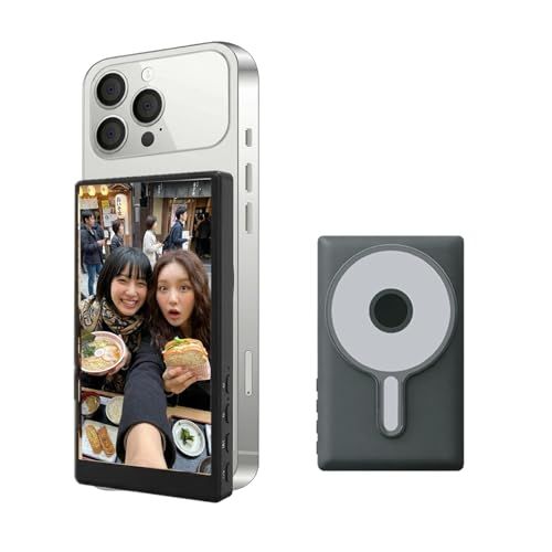 KEIYOスマホ用自撮りモニター Camee (キャミー) iPhone専用 外カメラモニター 磁石取付け magsafe対応 遠隔シャッターボタン付き 95g軽量 Instagram・BeReal・Tiktok撮影に最適 ミラーリング接続 EC限定ステッカe