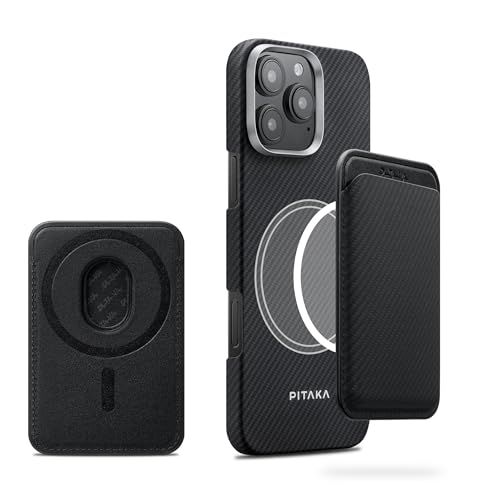 [pitaka] スマホカードケース タッチ決済対応 耐久素材 防磁・防汚 マグネット式 薄型 軽量 背面装着型 最大2枚収納 落下防止 iPhone対応 ウォレットケース/黒/グレー柄e
