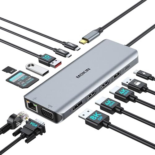 MOKiN USB-C ドッキングステーション 13-in-1 多機能ハブ 【MacBook対応・安定重視】デュアル/トリプルディスプレイ対応 HDMI×2＋DP / 100W PD高速充電/有線LAN 在宅勤務・多画面作業向けSurface/Gala送料無料