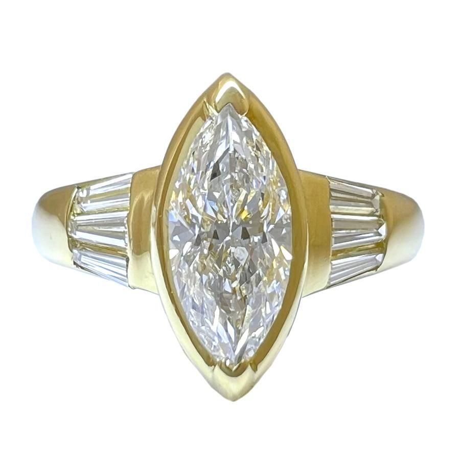 MIKIMOTO　ミキモト　リング　マーキスダイヤ　0.63ct　テーパーダイヤ　0.31ct　K18　YG　イエローゴールド　レディース　指輪