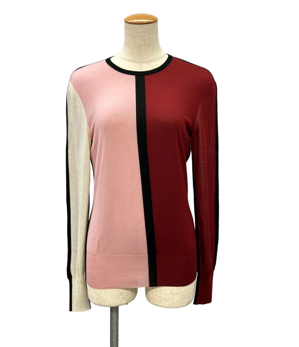 サルヴァトーレフェラガモ 長袖ニット カラーブロック 赤 ピンク 白 レディース SIZE M Salvatore Ferragamo