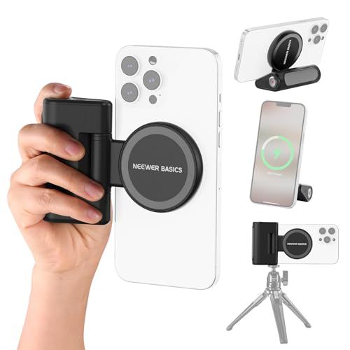NEEWER BASICS スマホカメラグリップハンドル マグネット式 シャッターリモコン付き MagSafe iPhone対応 18W磁気充電 5000mAh充電式 Vlog自撮り/三脚ビデオ録画用 WS-25001ym