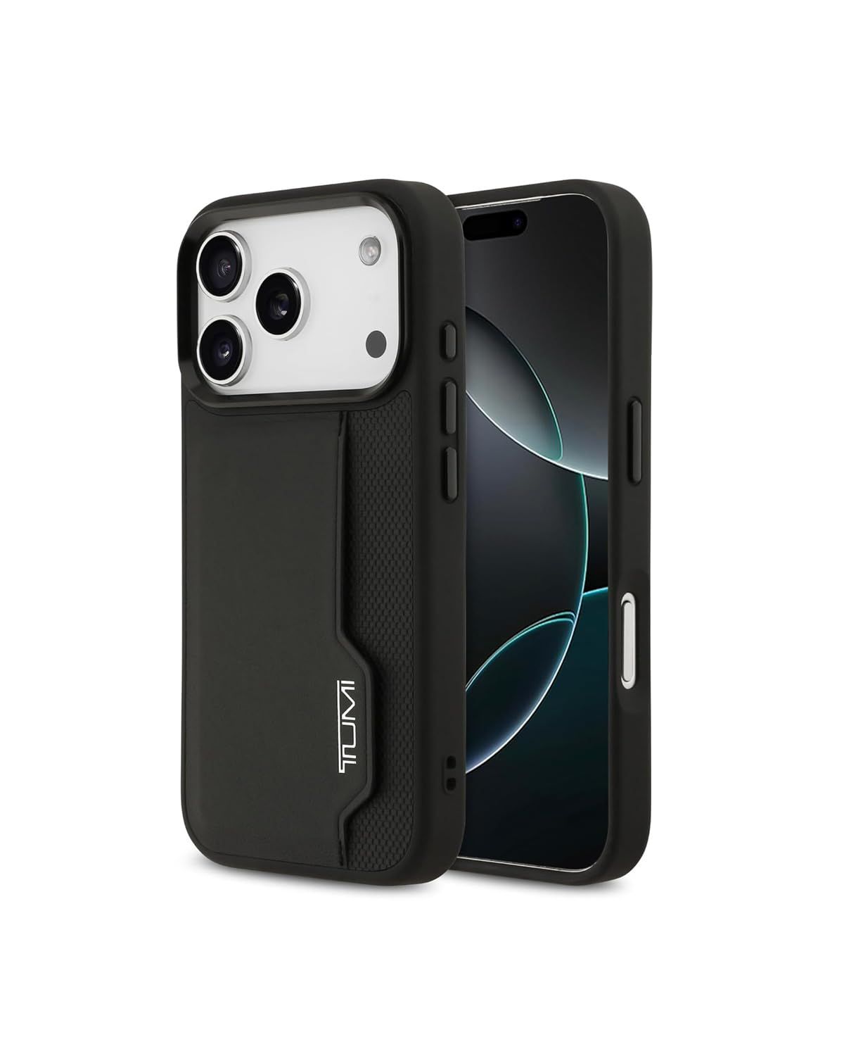 TUMI iPhone 17 PRO用ケース 本革 ハードケース 縦型カードスロット付き パーフォレートデザイン 高級レザー ビジネス向け カード収納可能 ブラック｜正規品保証