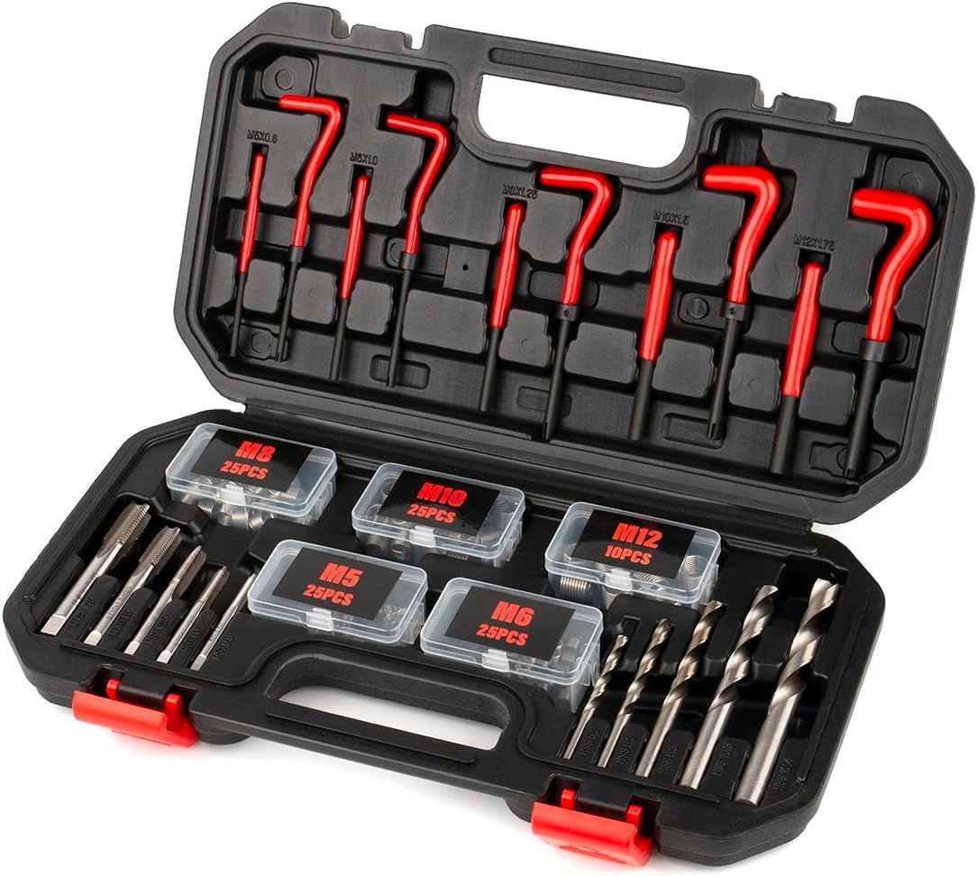 TORUK 131pcs ネジ穴 再生 セット リコイル ヘリサートキット つぶれた ネジ穴 ネジ山 修正 修復 補修 キット 万能 工具 バイク 車 スレッド修理キット M5 M6 M8 M10 M12t 7,153円