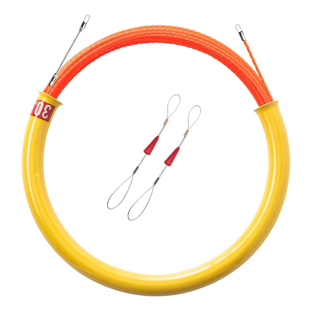 サンワダイレクト 通線ワイヤー 30m ロッド径4.5mm 収納ケース付き ポリエステルファイバー製 ガイドワイヤー/先端アタッチメント付き 配線通し 500-LAN-TL5t