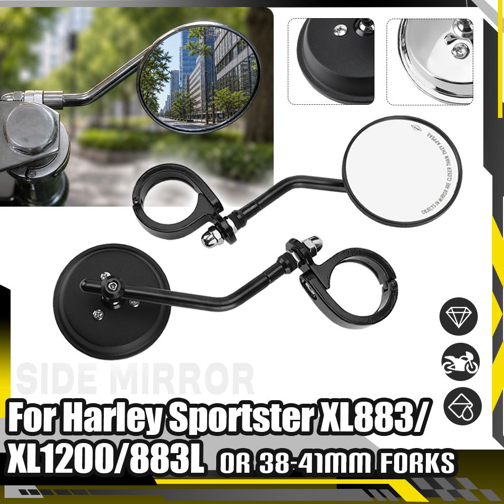 汎用 38-41mm フォーク用 調整可能バイクバックミラー ブラック/クローム