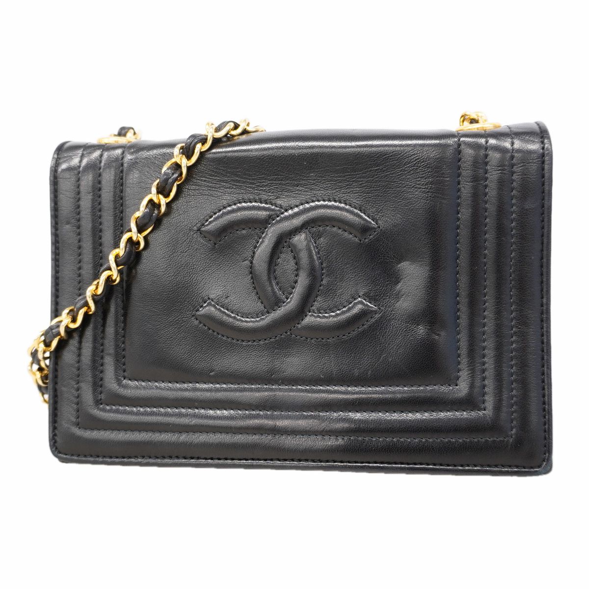 【6ge5988】シャネル ショルダーバッグ ラムスキン ブラック ゴールド金具【中古】レディース