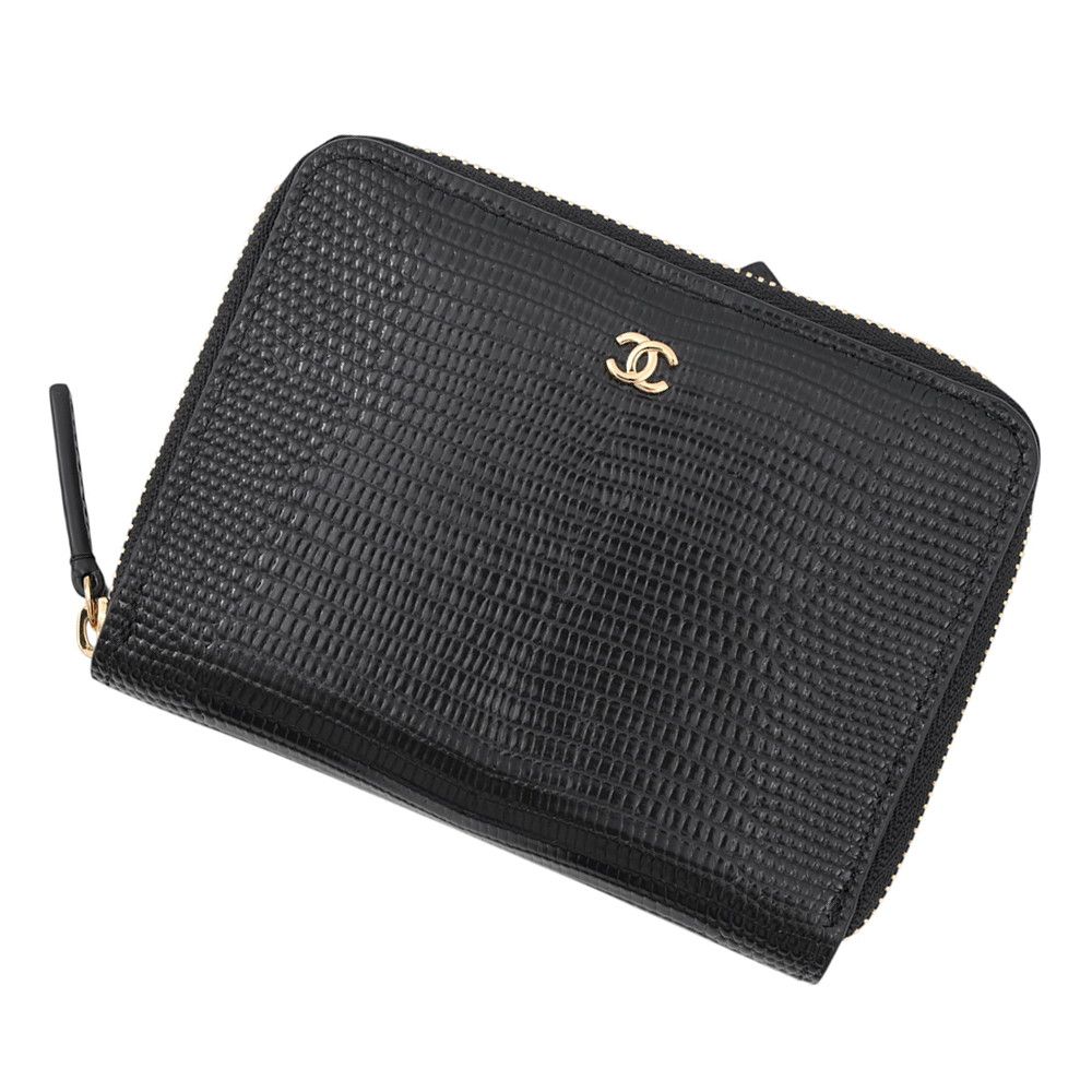 シャネル 二つ折り財布 ココマーク コンパクトウォレット 型押しレザー AP5389 CHANEL 財布 黒