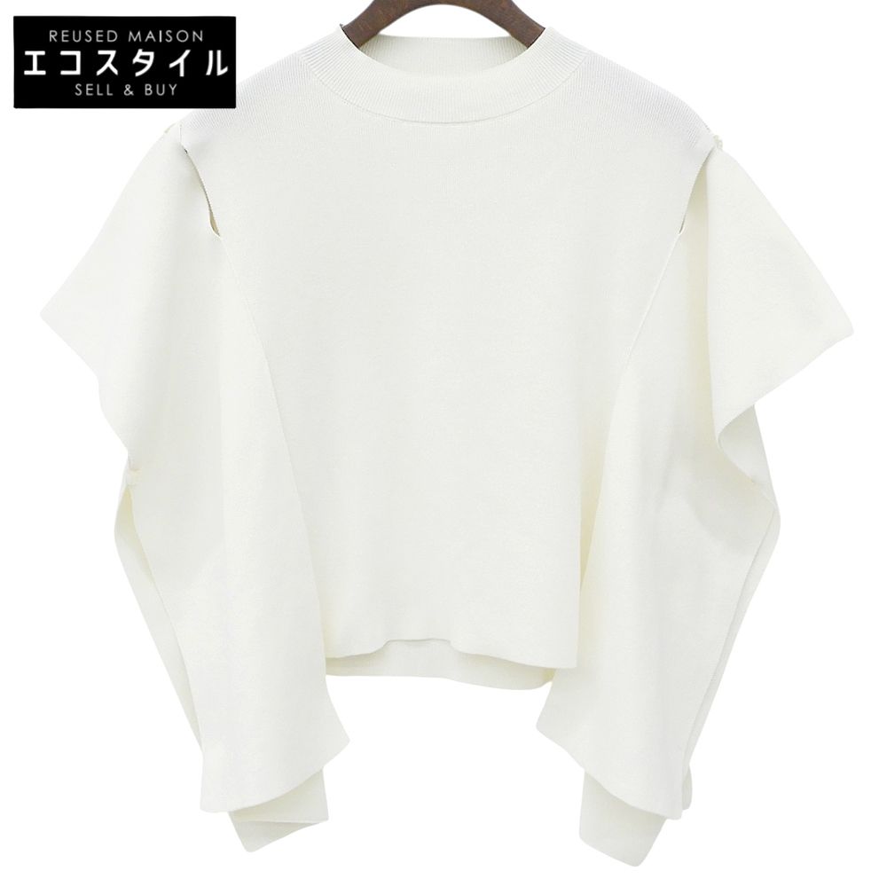 LE CIEL BLEU　ルシェルブルー　美品 ショルダーアウトワイドテープニット 2WAY トップス レディース ホワイト 36 25A61202　36