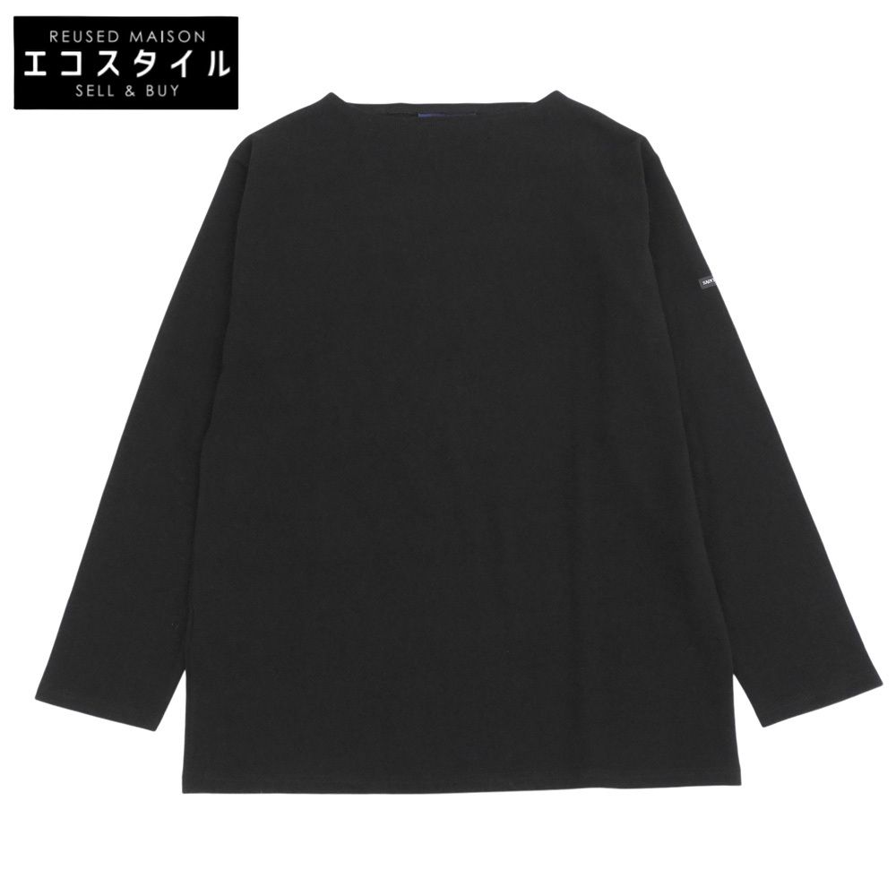 SAINT JAMES　セントジェームス　美品 OUESSANT UA ボートネック 無地ロンT トップス メンズ コットン ブラック T4 M　M