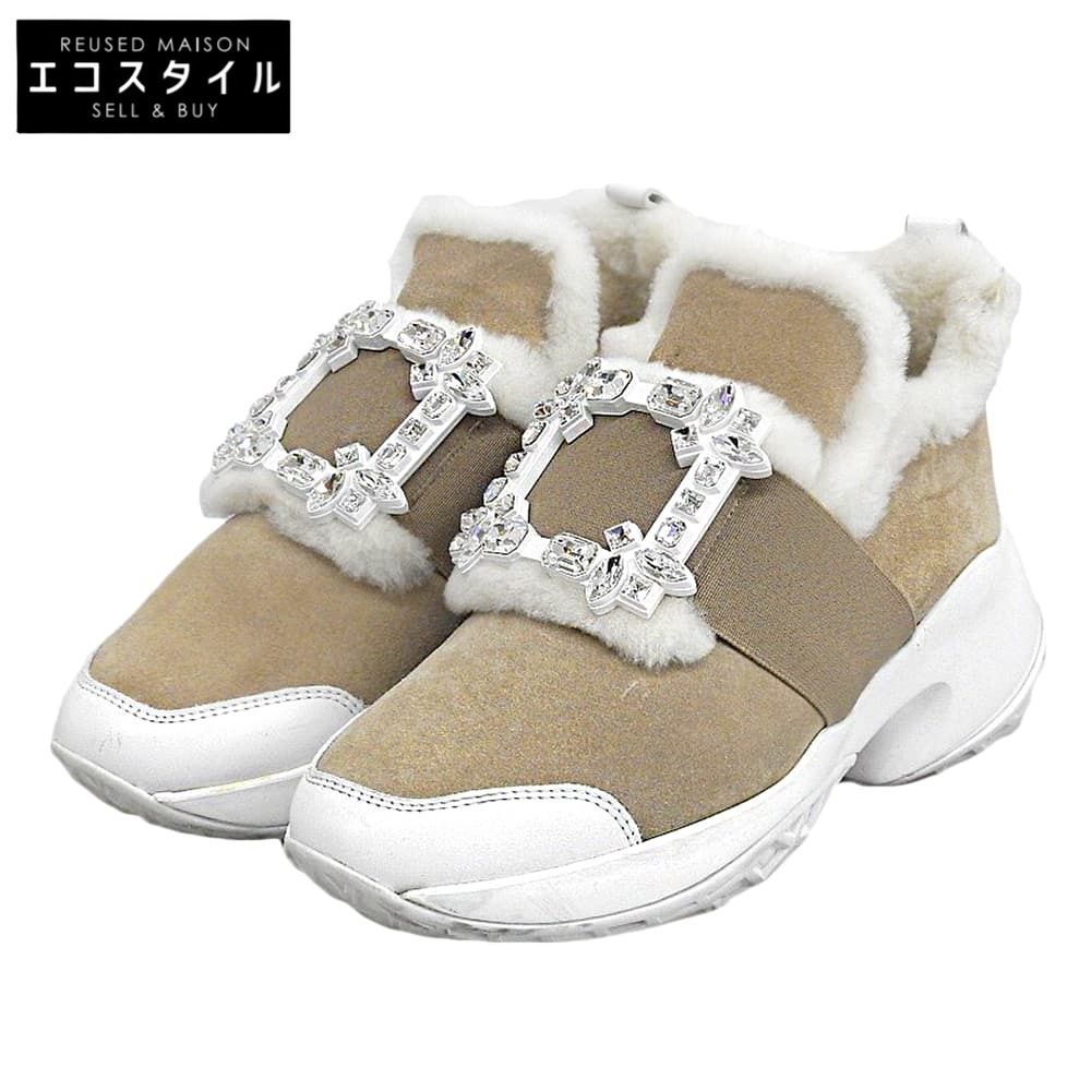 RogerVivier ロジェヴィヴィエ ムートン クリスタルヴィヴラン スニーカー シューズ レディース ベージュ×ホワイト 36 1/2 36.5