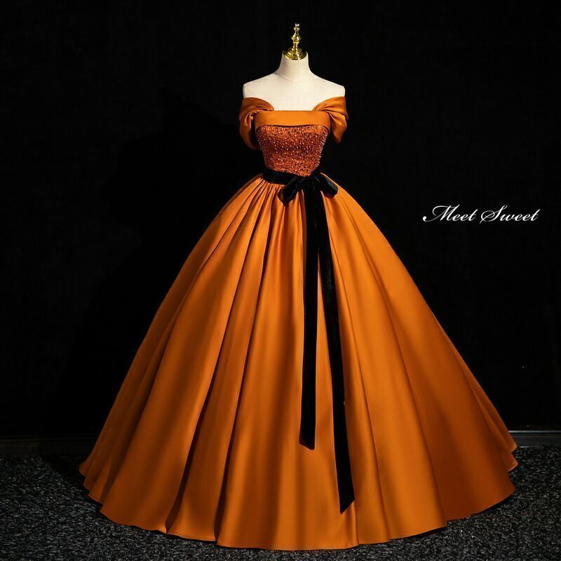 新品 カラードレス プリンセスライン ロングドレス オレンジ オフショルダー リボン ウェディングドレス 結婚式 二次会 花嫁 前撮り 発表会 ステージ衣装 ウエディングドレス パーティードレス ブライダル 13,444円
