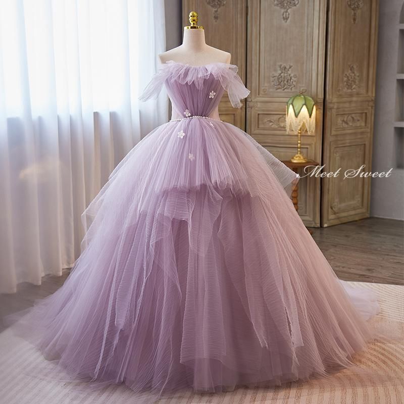 新品 カラードレス ロングドレス プリンセスドレス パープル 袖なし 結婚式 二次会 発表会 演奏会 ウェディングドレス ウエディングドレス コンサート ステージドレス パーティードレス イブニングドレス 披露宴 コンクール ブライダル フォーマル 花嫁